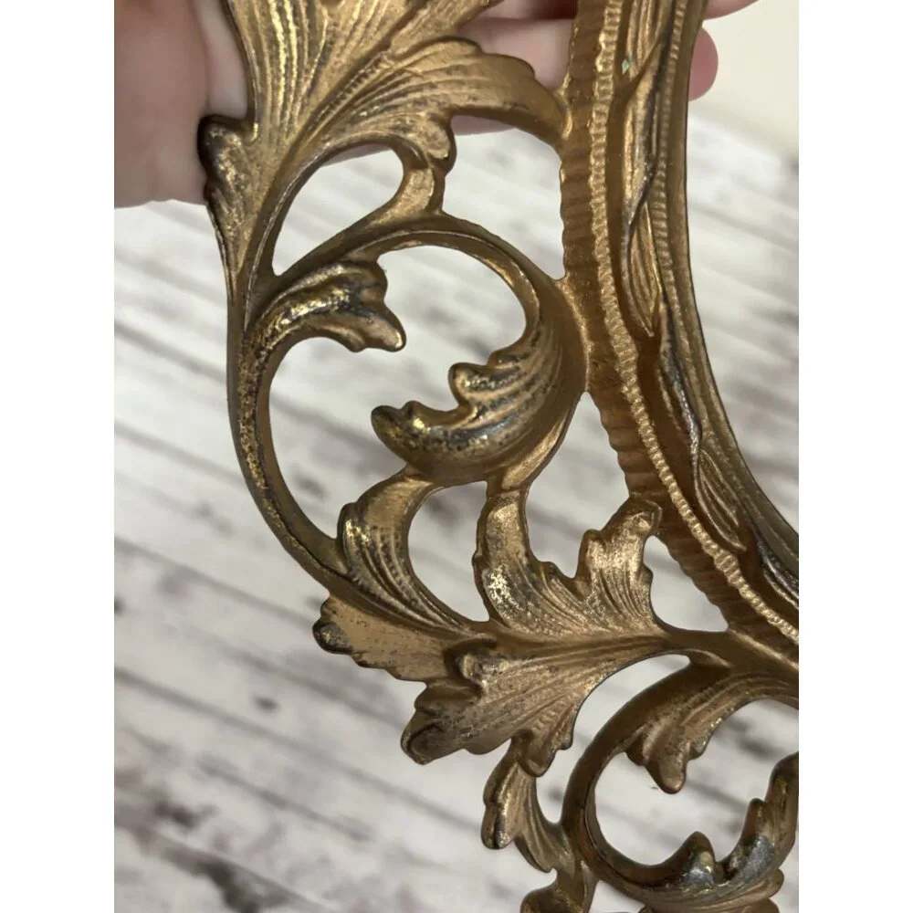 Antique‎ Cast Iron Gold Victorian Style MIRROR FRAME Stand Picture NO BACK